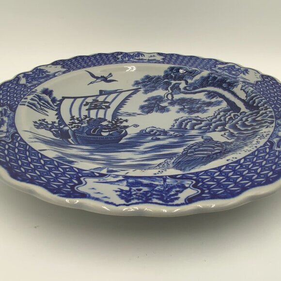 Vintage Shirokiya Japan Takarabune Ship w/Turtle Blue/White Serving Plate 13" - Picture 2 of 7